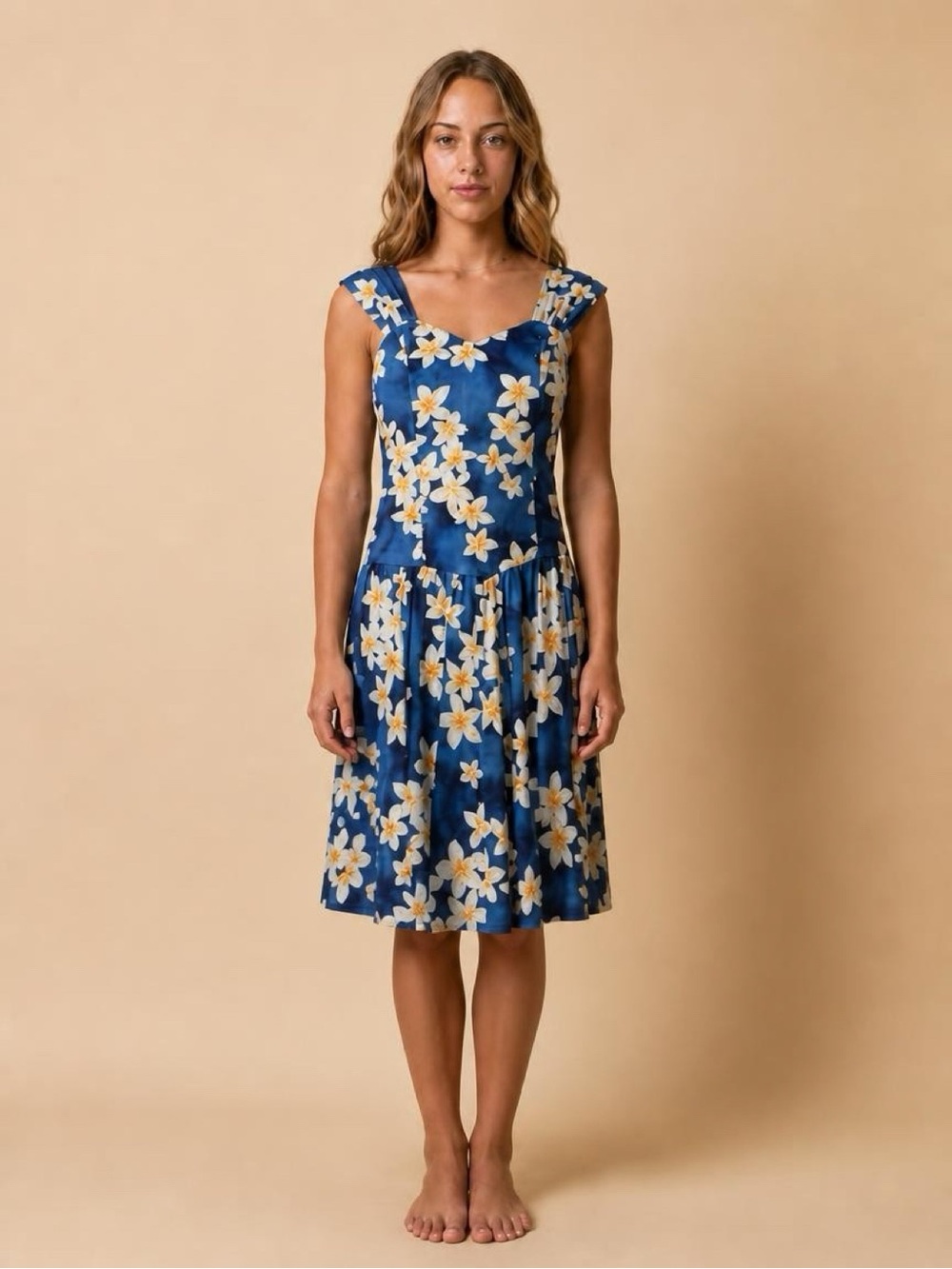 Blue Floral Sleeveless A-Line Dress